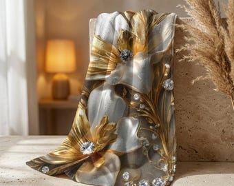 Toalla de mano con diseño floral de oro y perlas / Diseño floral de lujo