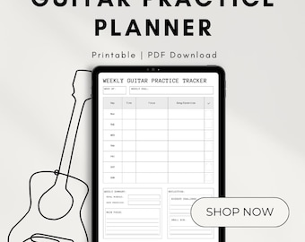 Weekly Guitar Practice Tracker Printable | Guitar Practice Log PDF | One Page Weekly Guitar Planner | Beginner Guitar Practice Sheet