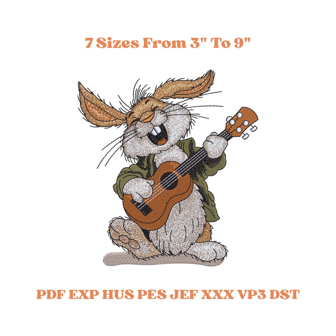 Rabbit Playing Guitar Embroidery Design, Funny Bunny File, 7 Sizes 3 ...