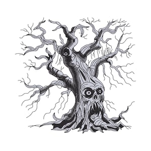 Halloween schedel boom borduurwerk ontwerpen, gotisch spookpatroon, horror machine borduurwerk bestand 3-9 inch