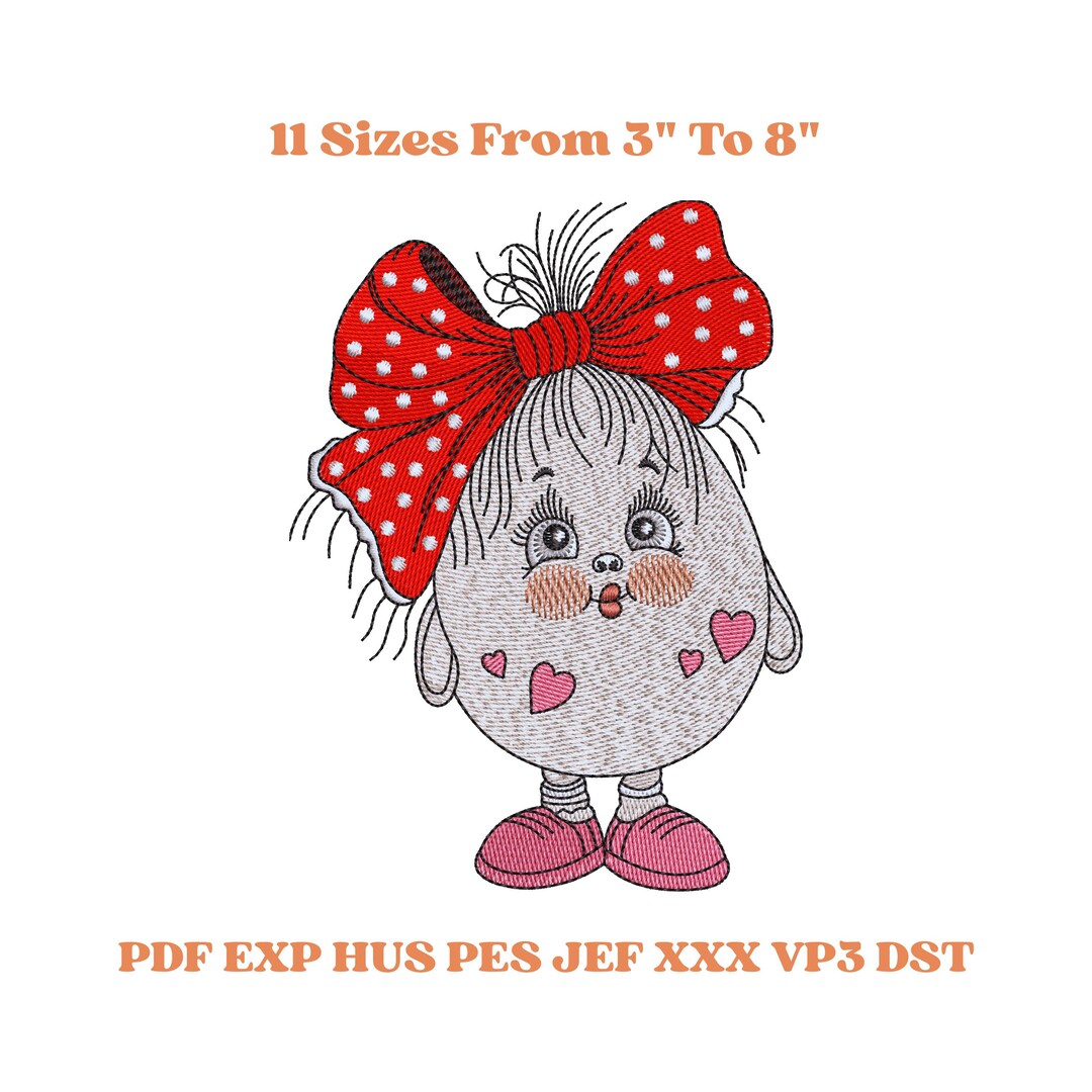 Egghead Designs Funny Egg Embroidery Design With Big Red Bow, 3-8 Inches, Instant ...