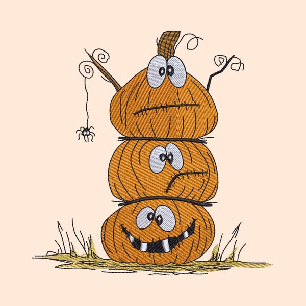Motif de broderie pile citrouille drôle - fichier de broderie Machine Halloween 3-9 pouces