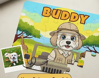 Custom Safari Pet Puzzle – Personalized Cartoon Dog or Cat Gift for Kids