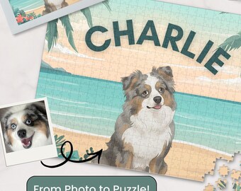 Custom Pet Puzzle from Photo – Cartoon Dog or Cat – Summer Background – Personalized Gift