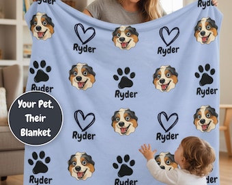 Personalized Dog Blanket – Custom Cartoon Pet Face Throw for Kids Gift