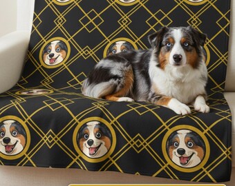 Custom Cartoon Dog Blanket – Personalized Pet Face Throw for Dog Lovers