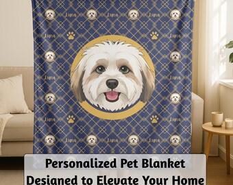 Personalized Pet Blanket, Custom Dog Cat Throw, Elegant Home Decor Gift Velveteen Plush
