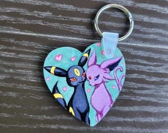 Espeon & Umbreon Heart Keychain – Sublimated Double-Sided | Original Art | 2" Across