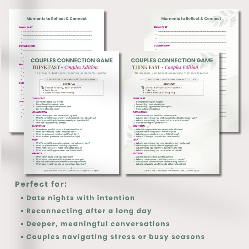 Couples Connection Game Printable | 20 Meaningful Questions ...