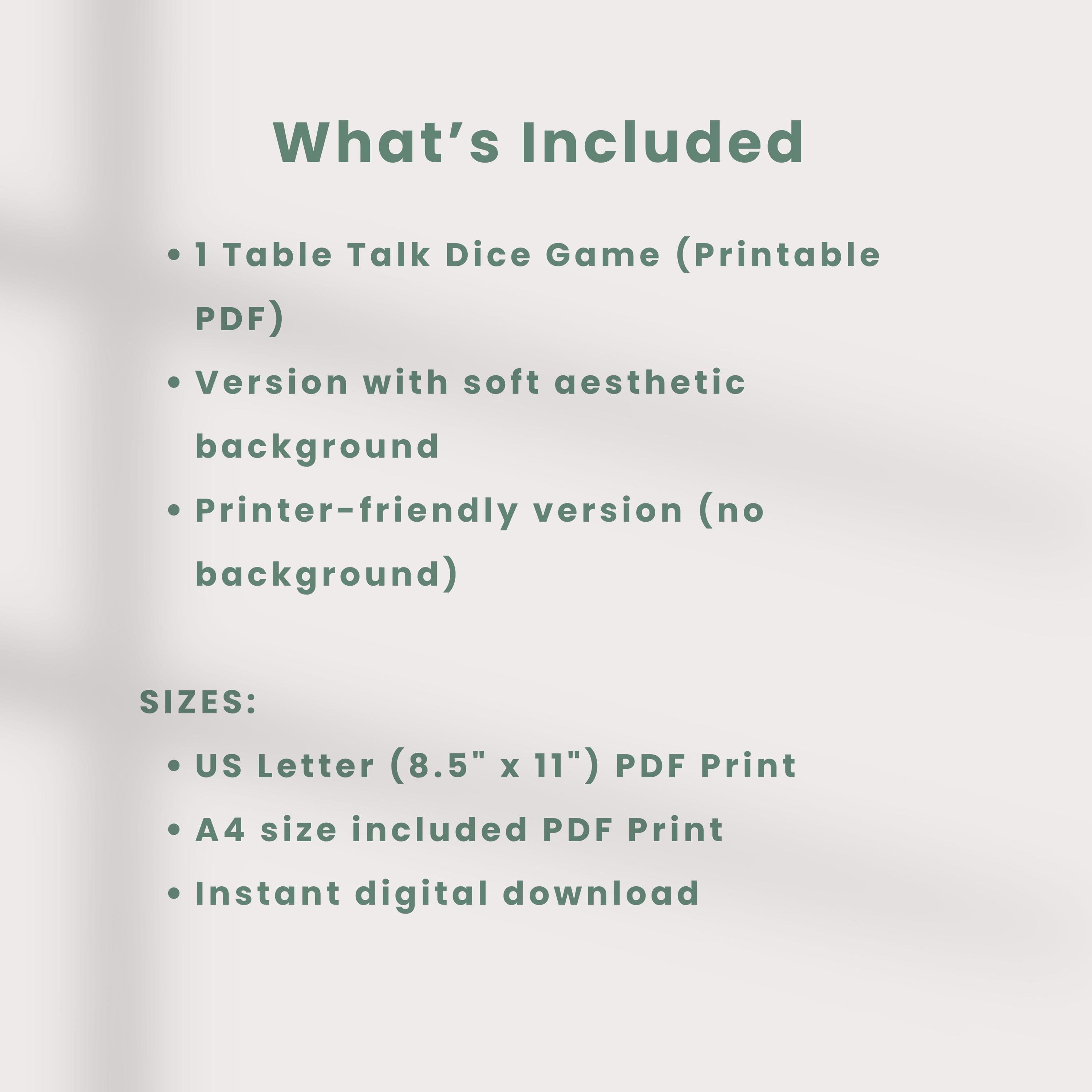 Table Talk Dice Game Printable | Conversation Starter Game | Therapy ...
