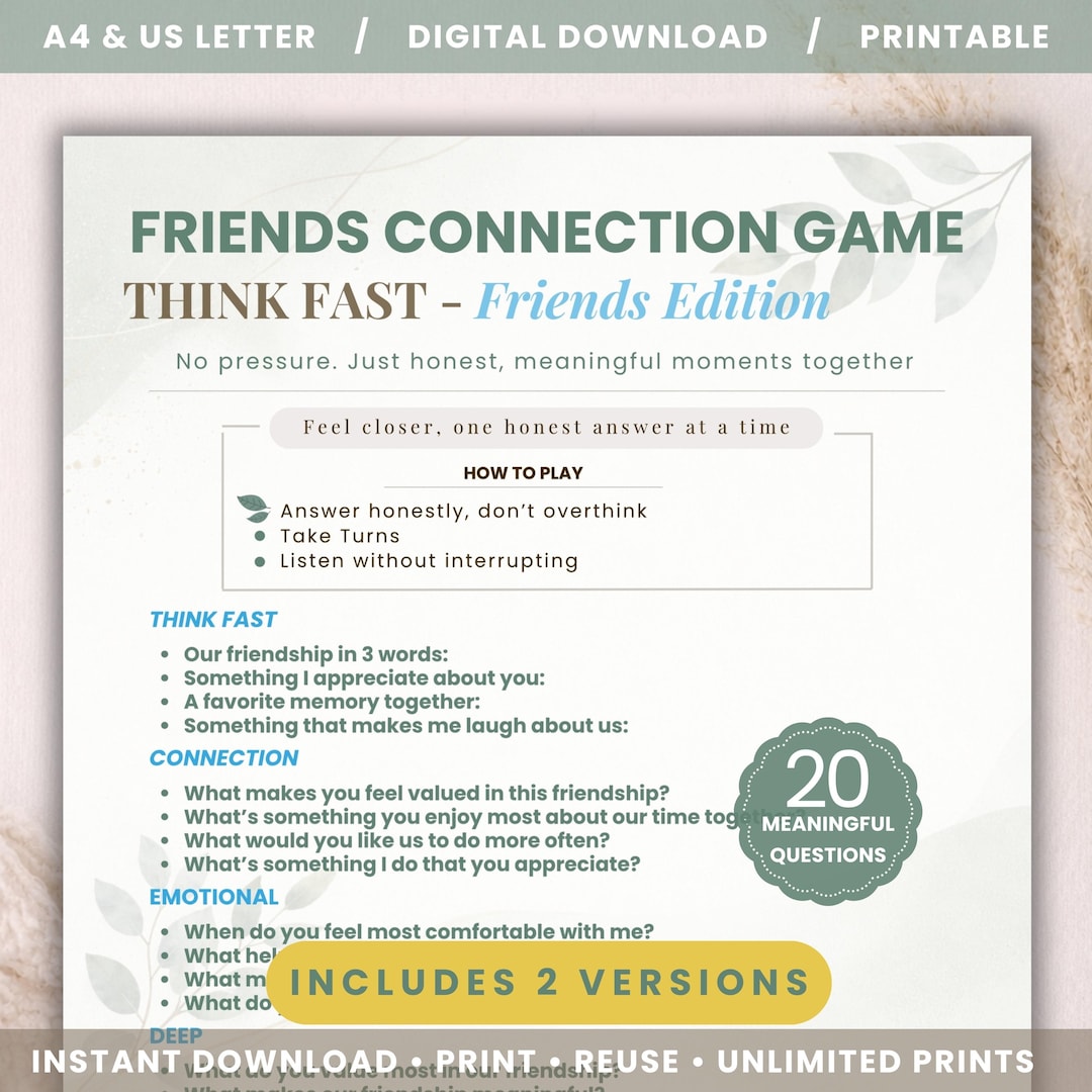 Friends Connection Game Printable | Think Fast Questions | Fun Game ...