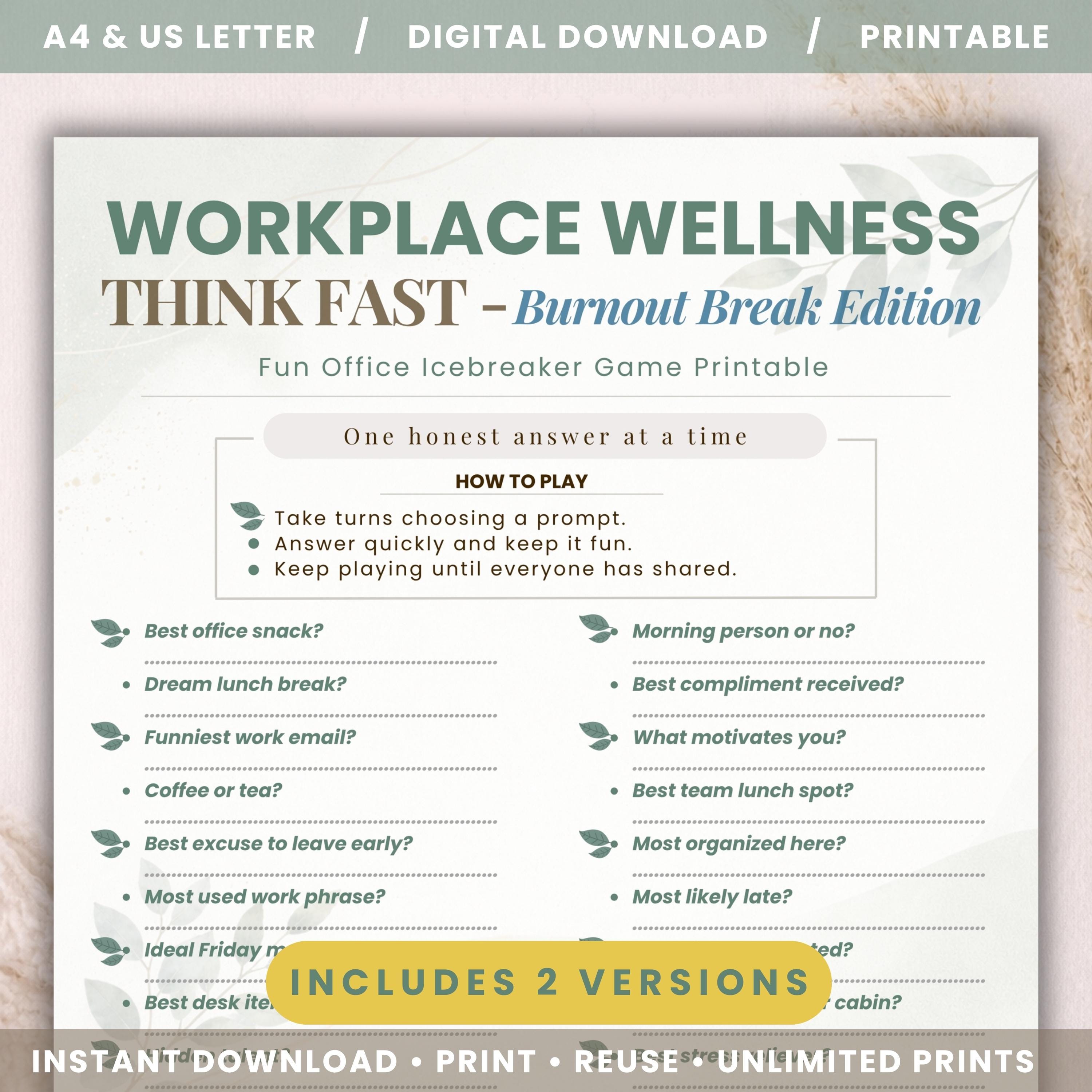 Work Balance Game Workplace Wellness Game Printable | Office Icebreaker Game | Team ...