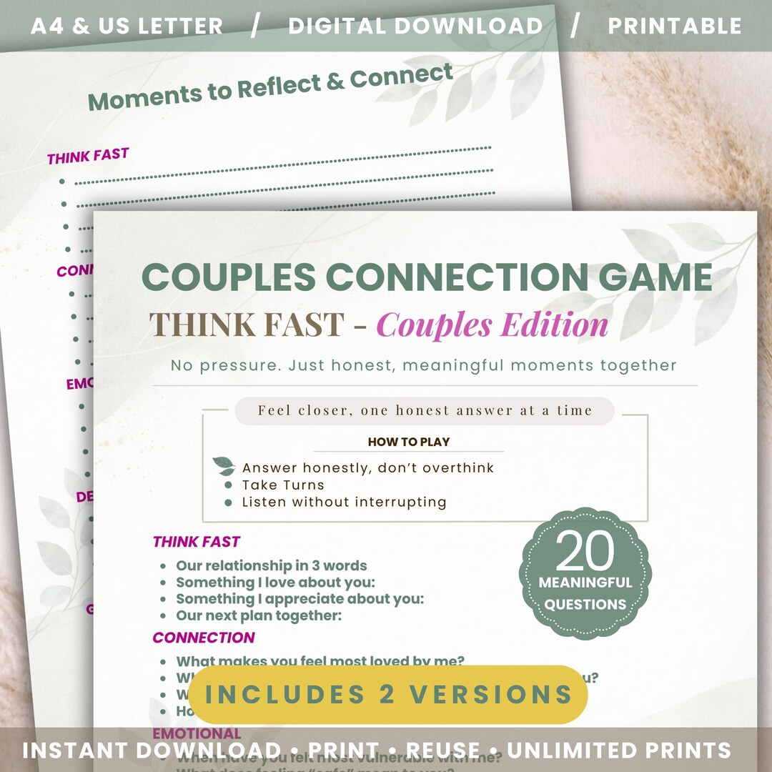 Couples Connection Game Printable | 20 Meaningful Questions ...