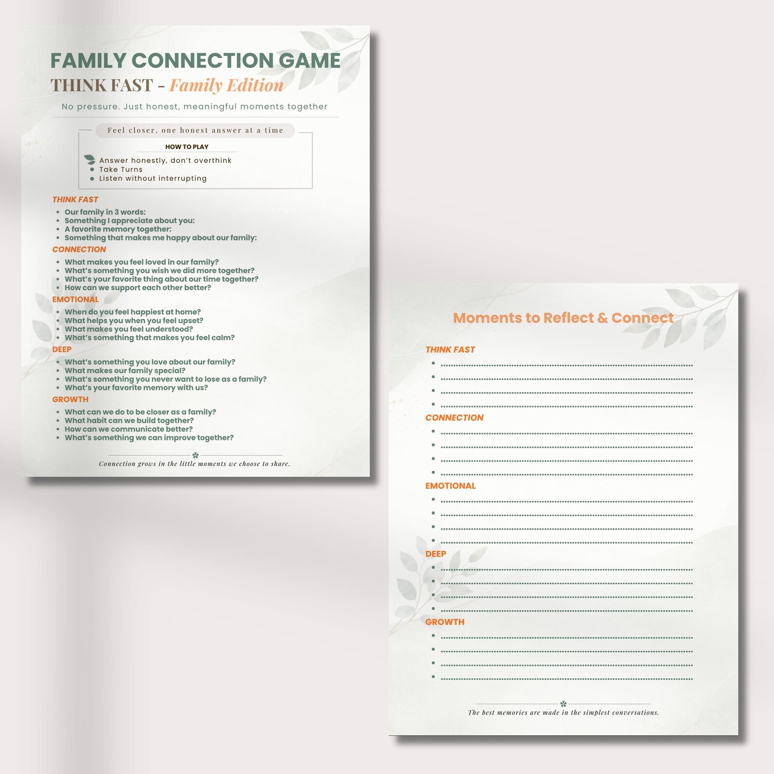 Family Connection Game Printable | Think Fast Questions | Family ...
