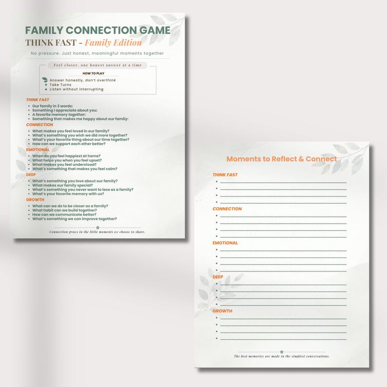 Family Connection Game Printable | Think Fast Questions | Family ...