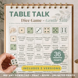 Utskrivbart tärningsspel för bordssamtal | Konversationsstartarspel | Terapi- och paraktivitet | Utskrivbart mindfulnessspel | Spel för mental hälsa