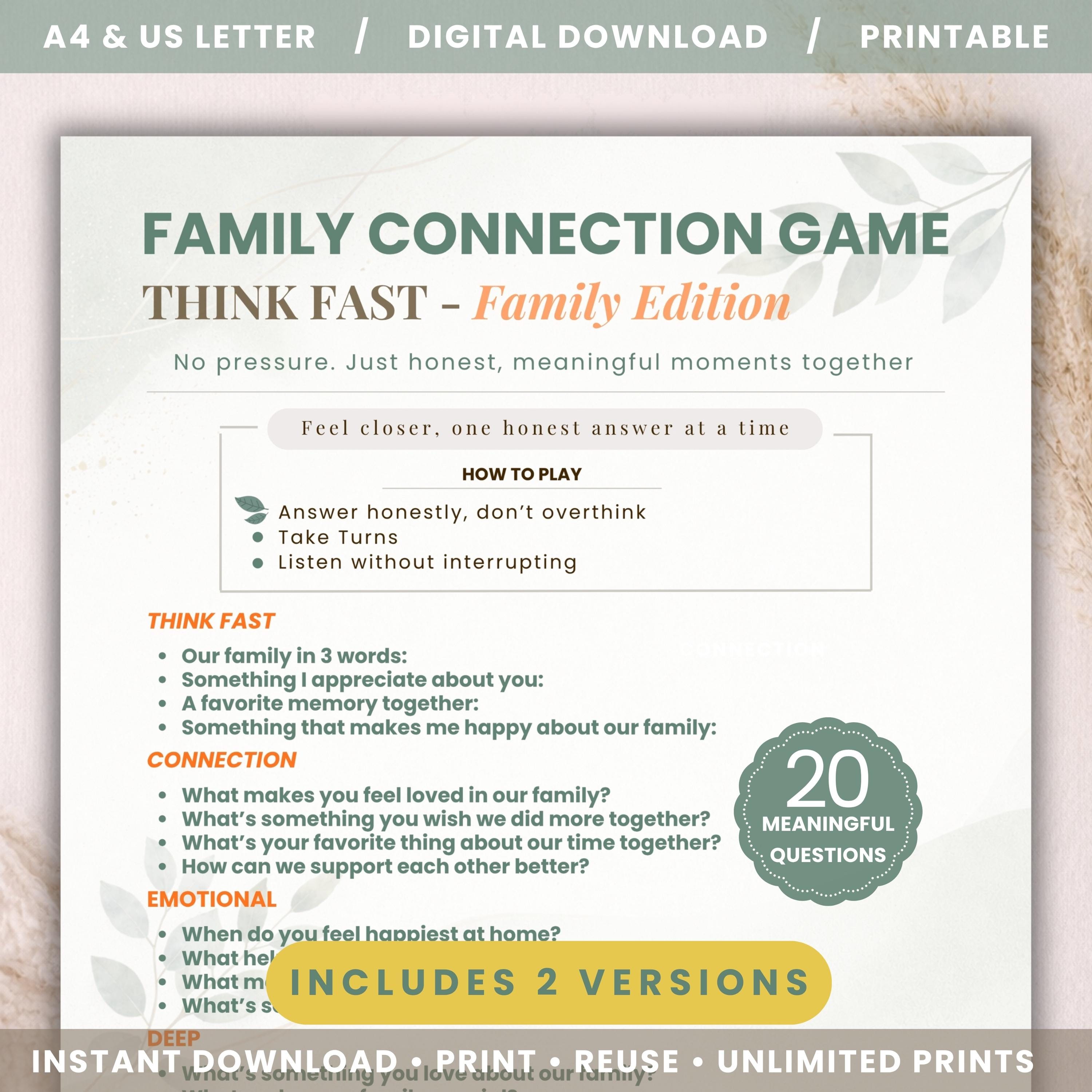 Family Connection Game Printable | Think Fast Questions | Family ...