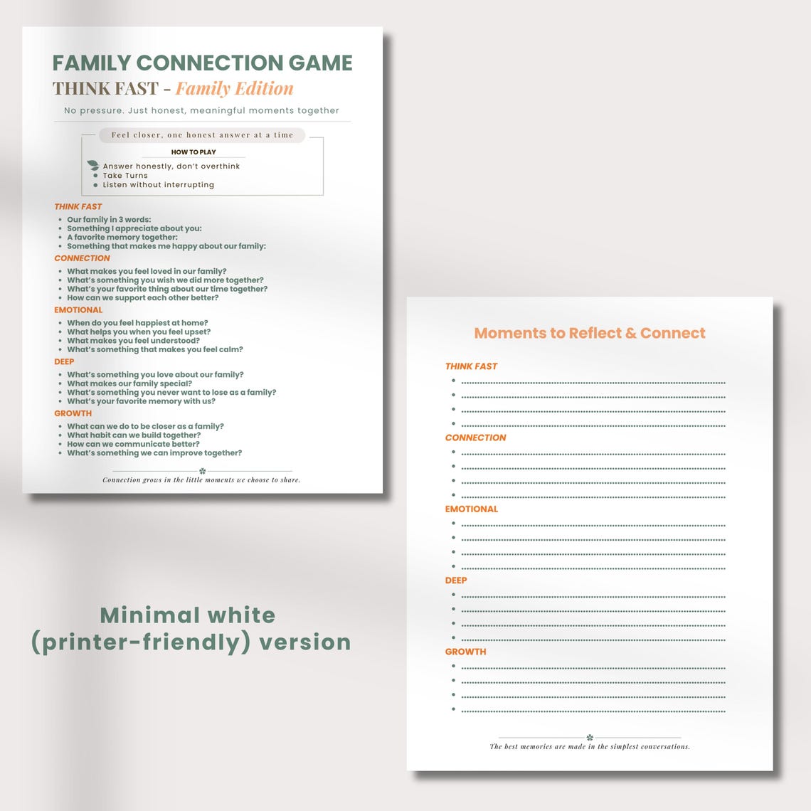 Family Connection Game Printable | Think Fast Questions | Family ...