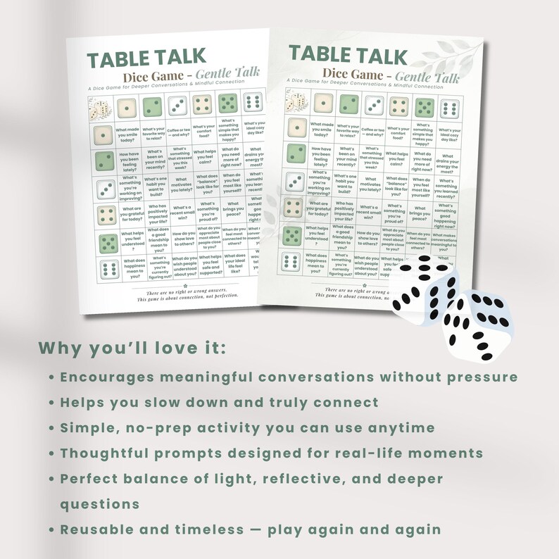 Table Talk Dice Game Printable | Conversation Starter Game | Therapy ...