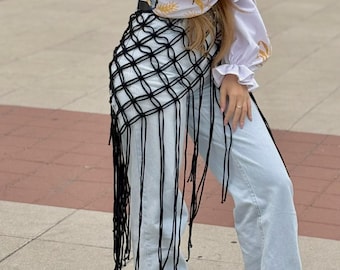 Handmade Macrame Belt Skirt, Boho Festival Waist Wrap, Corded Net Accessory