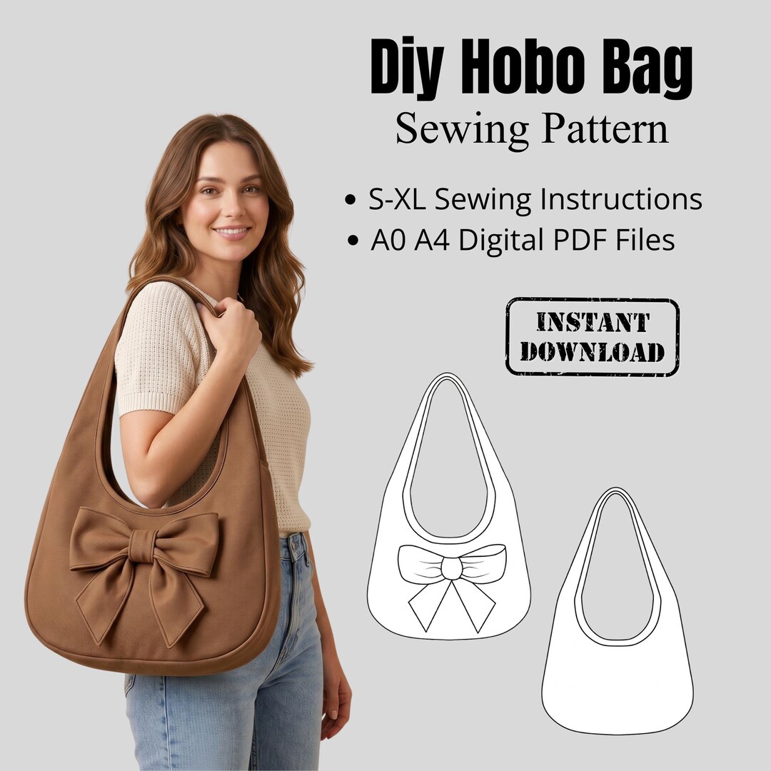 Hobo Bag Sewing Pattern PDF | Shoulder Bag Pattern With Bow | A0 A4 ...