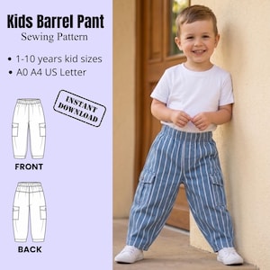 Kids Barrel Pant Sewing Pattern PDF | Wide Leg Pants Pattern | A0 A4 File | Linen Balloon Trouser 1-10 Years | Beginner Friendly Instruction