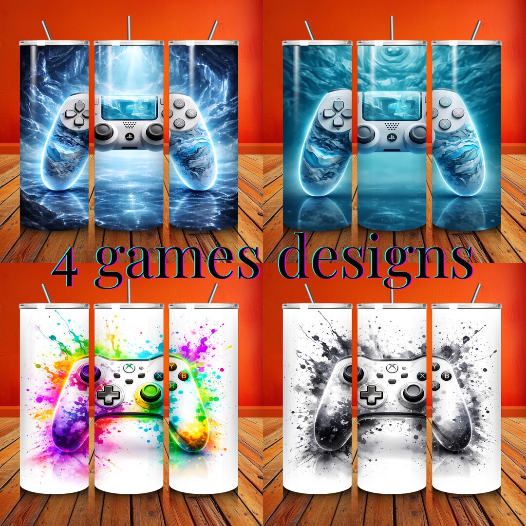 4 Gamer 20oz Skinny Tumbler Sublimation Design Neon Video Game ...