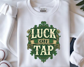 Luck On Tap PNG Funny St Patrick’s Day Design Irish Shamrock Beer Quote Vintage Clover Sublimation File Irish Shirt Graphic