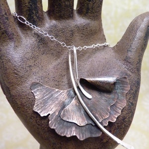 Organic Ginkgo Leaf Necklace with 20" Sterling Silver Chain