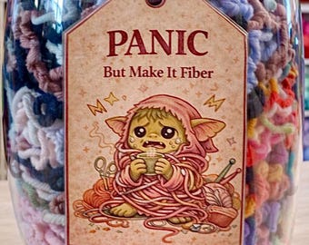 Cute & Quirky "Panic!" Goblin Tag for Yarn Scrap Jar, WIPs and Yarn Stash︱Gift for Fiber Artists, Knitters, Crocheters