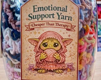 Cute & Quirky "Emotional Support" Yarn Goblin Tag for Yarn Scrap Jar, WIPs and Yarn Stash︱Gift for Fiber Artists, Knitters, Crocheters