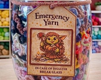 Cottagecore "Emergency Yarn" Goblin Tag for Yarn Scrap Jar, WIPs and Yarn Stash︱Gift for Fiber Artists, Knitters, Crocheters