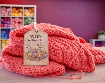 Cute & Quirky "WIPs in Time Out" Yarn Goblin Tag for Yarn Scrap Jar, WIPs and Yarn Stash︱Gift for Fiber Artists, Knitters, Crocheters