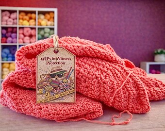 Cute & Quirky "WIPs in Witness Protection" Yarn Goblin Tag for Yarn Scrap Jar, WIPs and Yarn Stash︱Gift for Fiber Artists, Knitters, Crochet