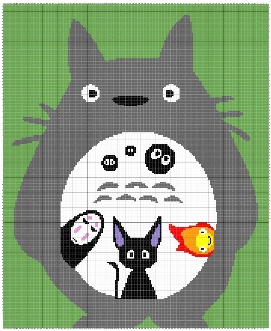 Ghibli-Inspired Forest Spirit Silhouette Colorwork Pattern