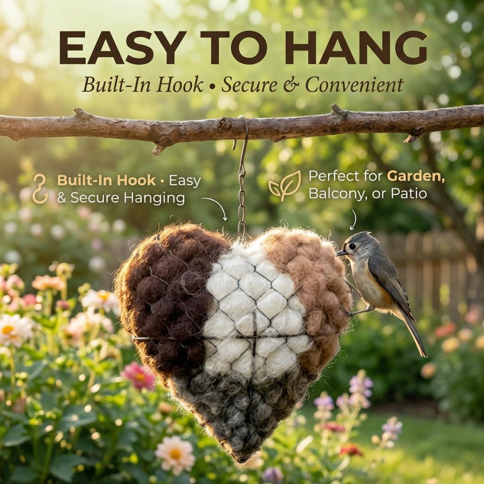 Handgemaakt Vogelnes In Hartvorm – Met Navulbare Natuurlijke Vezels, 2 Stuks – Hangend Tuinornament Voor Mezen En Kolibries – Winter En Lente