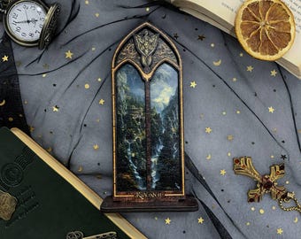 Portavelas Velaris Night Court Suncatcher – Rincón de lectura inspirado en ACOTAR, decoración de ventana con horizonte de fantasía bajo la luz de las estrellas