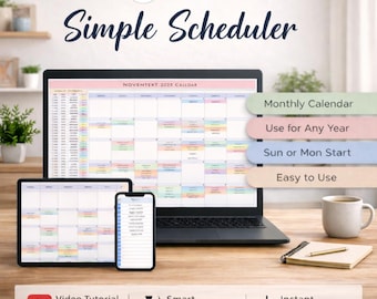 Simple Scheduler Monthly Spreadsheet Digital Calendar Template Daily Planner For Events Business Meeting Tracker Schedule Google Sheets