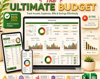 Ultimate Annual Budget Spreadsheet Excel Google Sheets Budget Template Monthly Budget Tracker Financial Planner Bill Tracker Debt Tracker