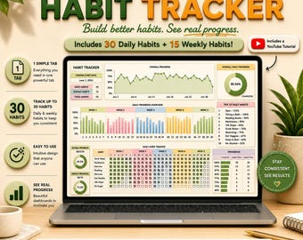 Habit Tracker Daily Routine Planner Weekly Monthly Habit Tracking Spreadsheet ADHD Productivity Goal Tracker Google Sheets Excel Self Care