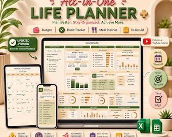 ADHD Life Planner Google Sheets Excel Daily Planner Budget Tracker Habit Tracker Productivity Spreadsheet Monthly Weekly Calendar Routine