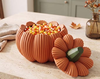 Pumpkin Candy Container with Lid, Small 3D Printed Fall Decor