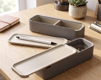 Sliding Lid Pencil Case with 3 Interchangeable Inserts, 3D Printed Desk Organizer