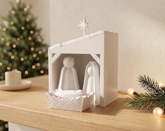 Minimalist Nativity Scene with Removable Star, 3D Printed Christmas Manger Decor