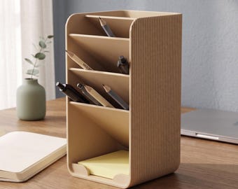 Pen Holder Tower with Sticky Note Tray | Modern 3D Printed Desk Organizer