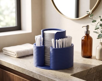 Cotton Pad & Swab Holder, Textured Bathroom Vanity Organizer with Dispenser