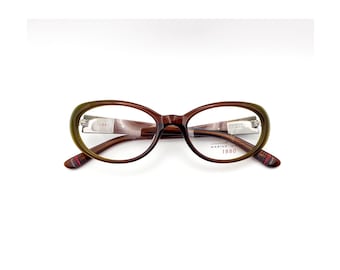 Marius Morel 1990s Soft Oval Cat Eye Eyeglasses | Olive Amber Acetate Frames France