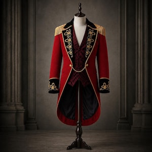 Men's Red Victorian Tailcoat Gothic Prince Coat | Circus Ringmaster Coat