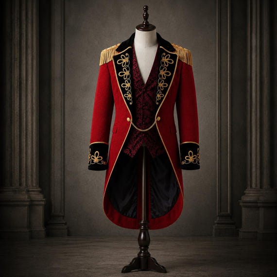 Men's Red Victorian Tailcoat Gothic Prince Coat | Circus Ringmaster Coat