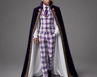 Men's Purple Velvet Cape Cloak, Victorian Gothic Cloak, Renaissance Wedding Cape, Medieval Royal Cloak, Vampire Cosplay Cape